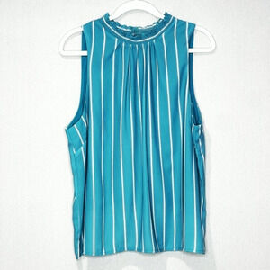 Sunday In Brooklyn Smock Neck Sleeveless Top Size‎ XL Teal Stripe Anthropology